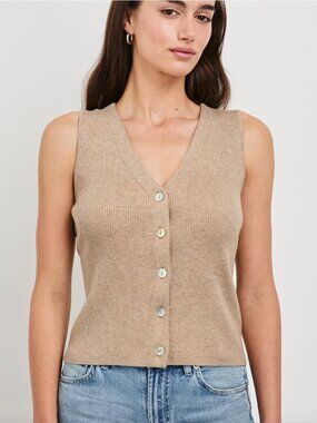 NEW Rails Ribbed Knit V Neck Rosa Vest in Oatmeal